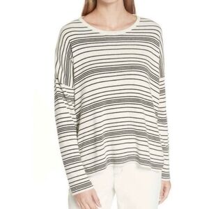 EILEEN FISHER Peruvian Cotton Sweater Size Medium Cream Black Striped Organic